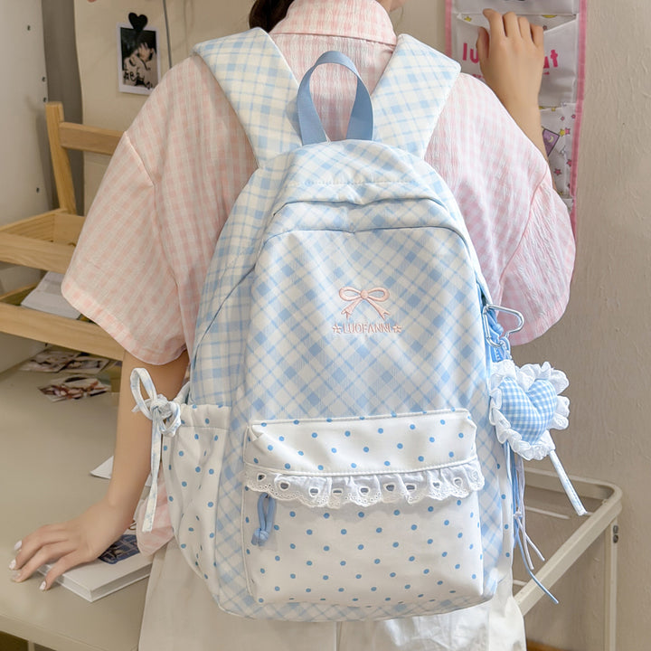 Playful Plaid and Polka Dot Backpack Stornfield