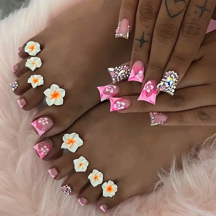 Decorative Floral Press-On Nails Set with 3D Accents Stornfield
