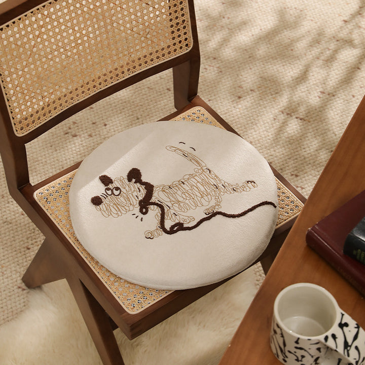 Round seat cushion with embroidered cat motif and soft microfiber cover Stornfield