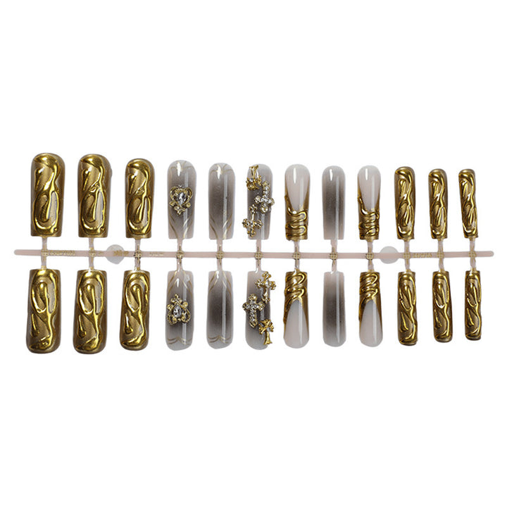 Decorative Press-On Nail Set with Gold Accents Stornfield