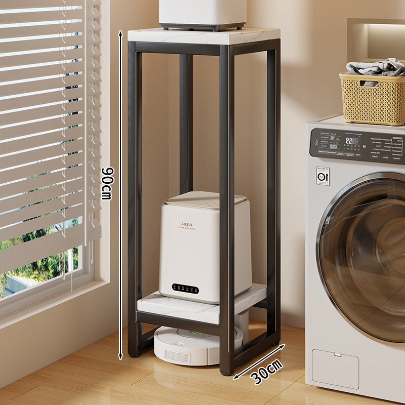 Narrow Two-Tier Metal Appliance Stand with Faux Marble Shelves