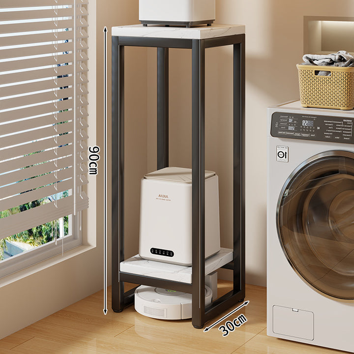 Narrow Two-Tier Metal Appliance Stand with Faux Marble Shelves