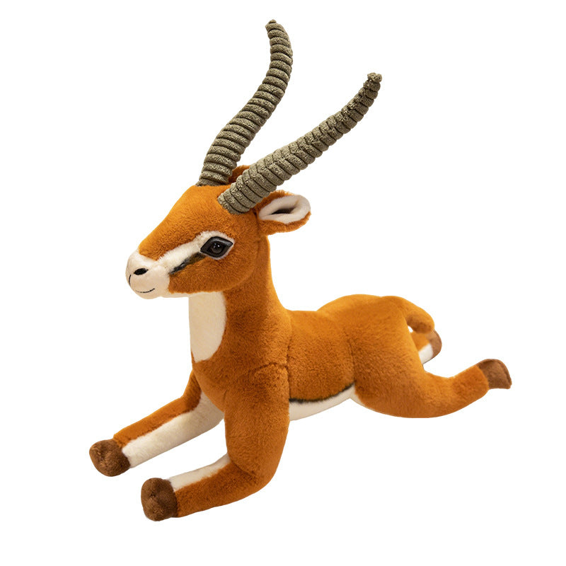 Life-Size Standing Antelope Plush with Ribbed Curled Horns and Poseable Legs Stornfield