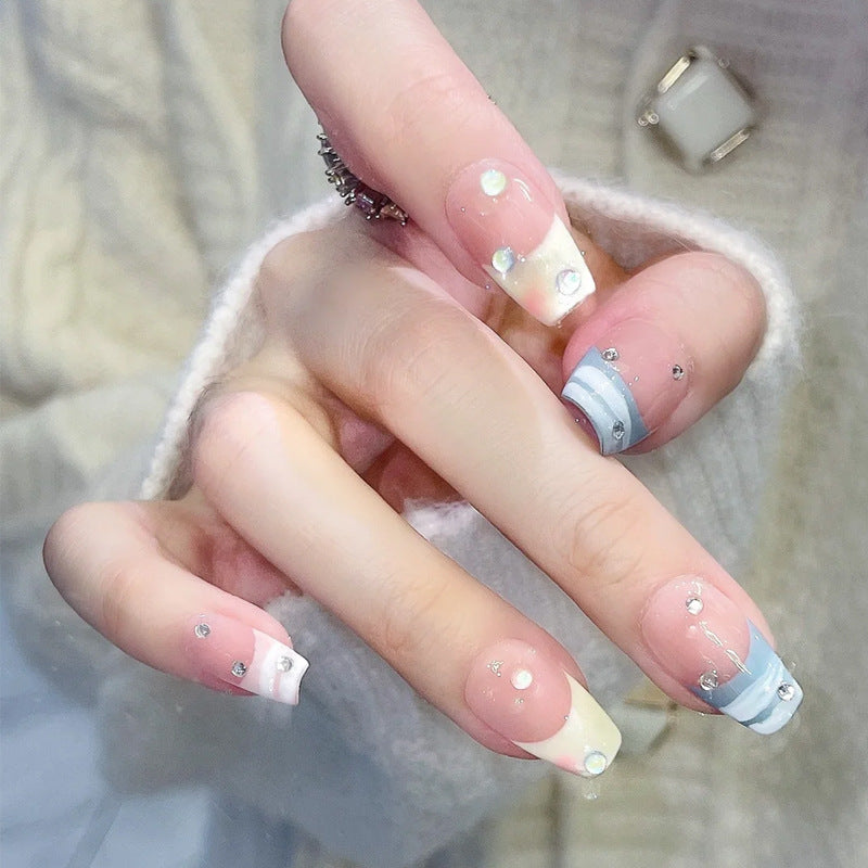 Artistic Press-On Nails with Rhinestone Accents Stornfield