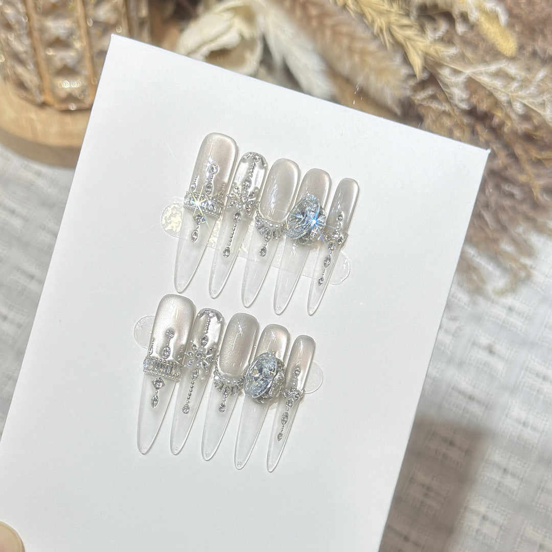 Premium Rhinestone-Embellished Press-On Nail Set Stornfield