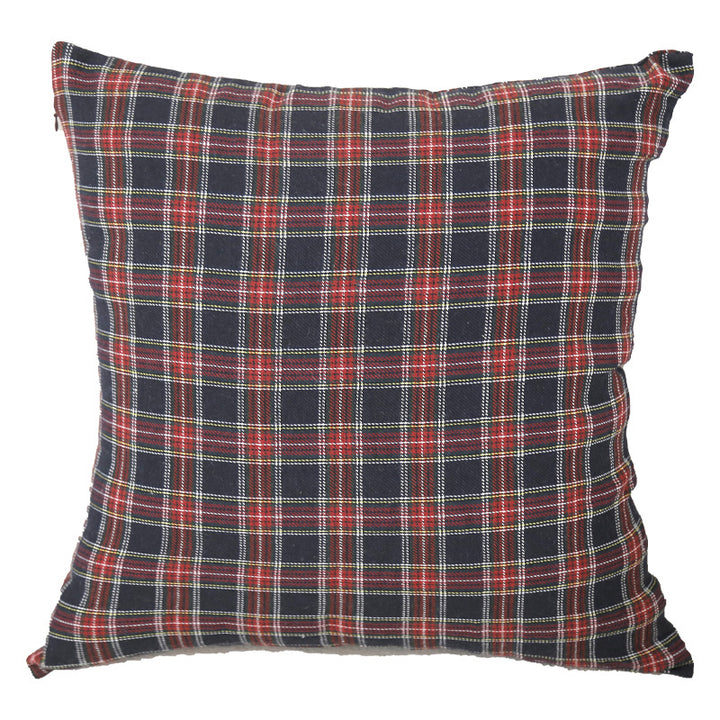 Square Tartan Plaid Cushion Cover with Concealed Zipper and Cotton-Blend Fabric