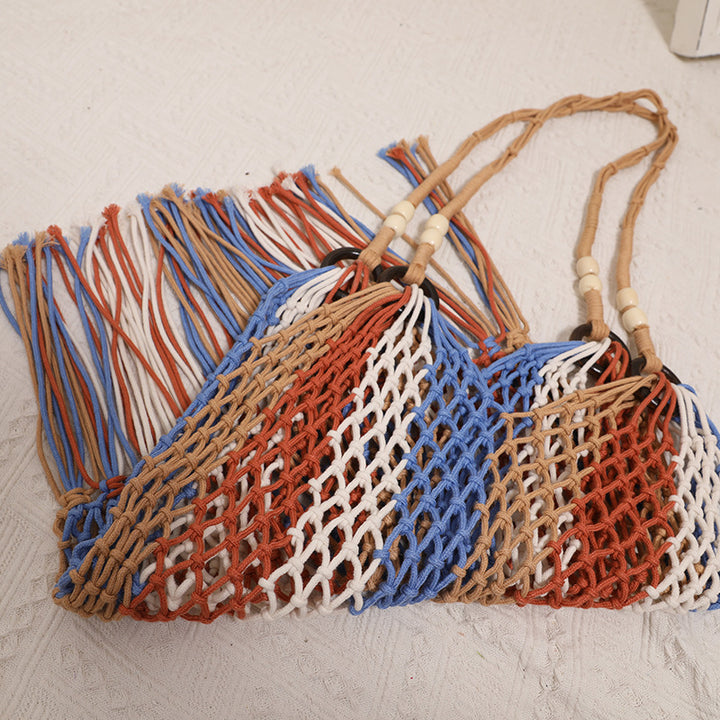 Braided tote bag with colorful fringes Stornfield