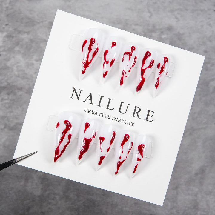 Artistic Press-On Nail Art Set with Dripped Red Design