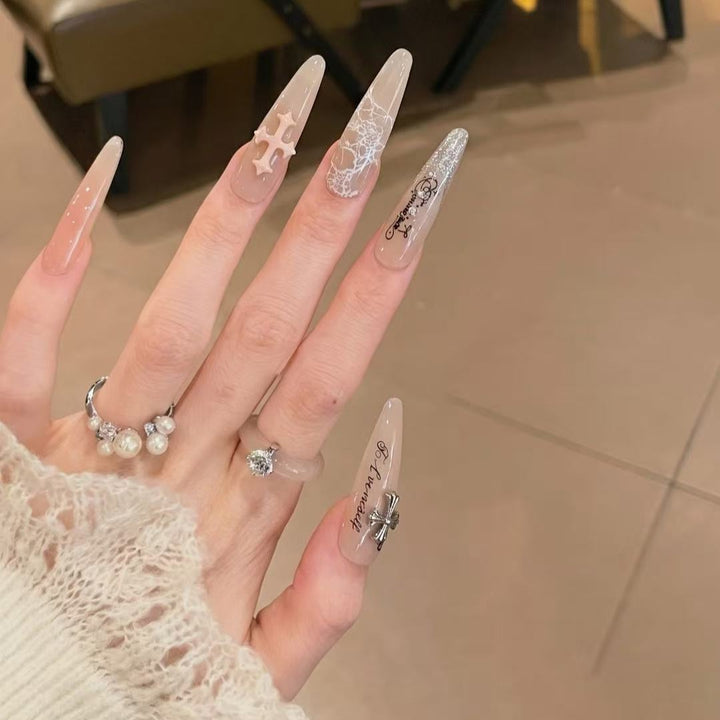 Artistic Press-On Nail Set with Decorative Elements
