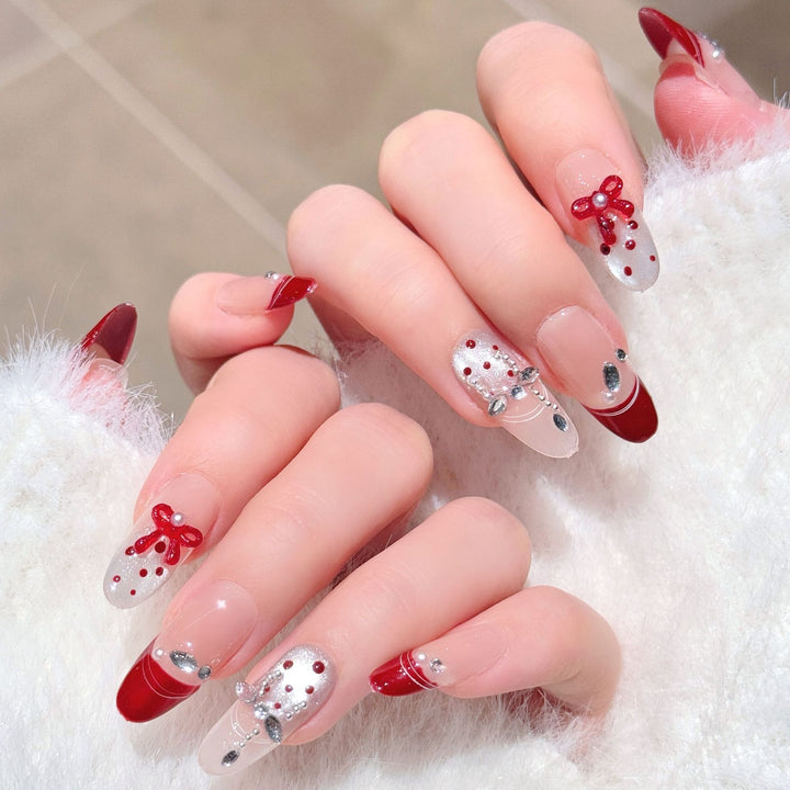 Artistic Press-On Nail Extensions with Gem Accents Stornfield