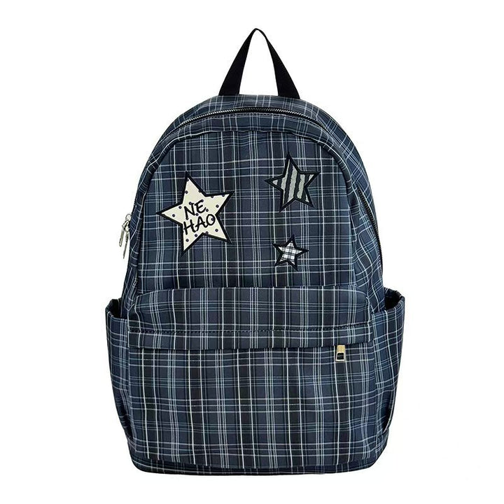 Backpack with Modern Check Pattern and Creative Star Applications Stornfield