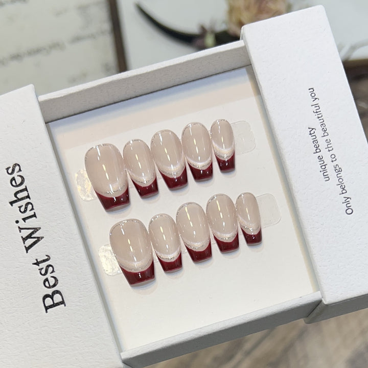 Artistic Gel Press-On Nail Set with Elegant French Tips Stornfield