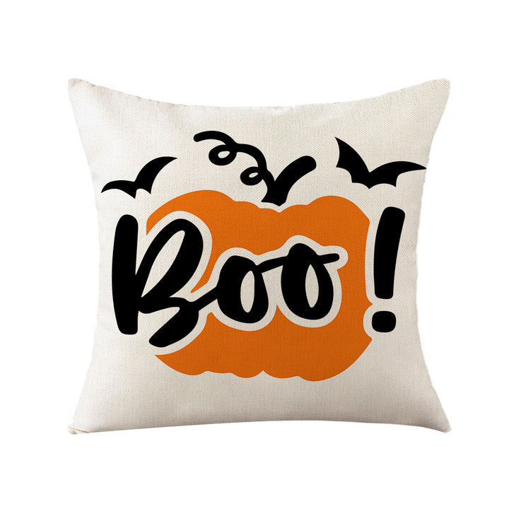 Halloween Decorative Throw Pillow with Printed Jack-o'-Lantern Illustration