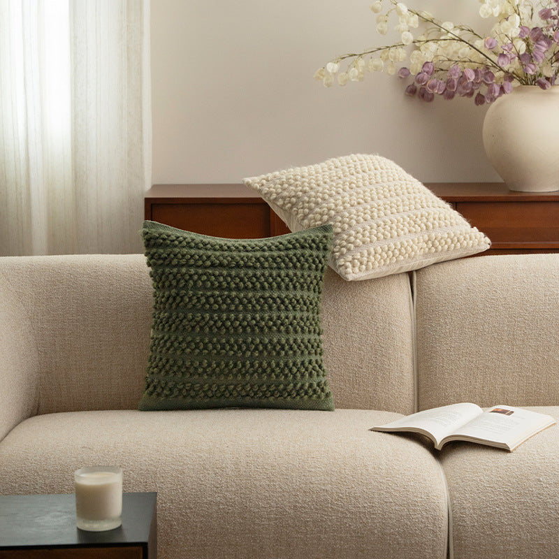 Square structure decorative cushion with handcrafted bobble tufting