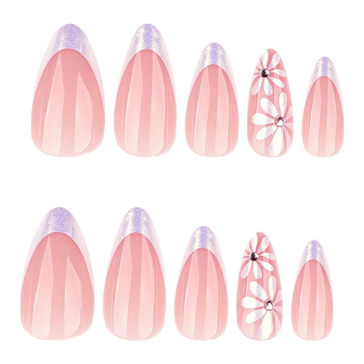Elegant artificial nails with floral design and glitter embellishments Stornfield