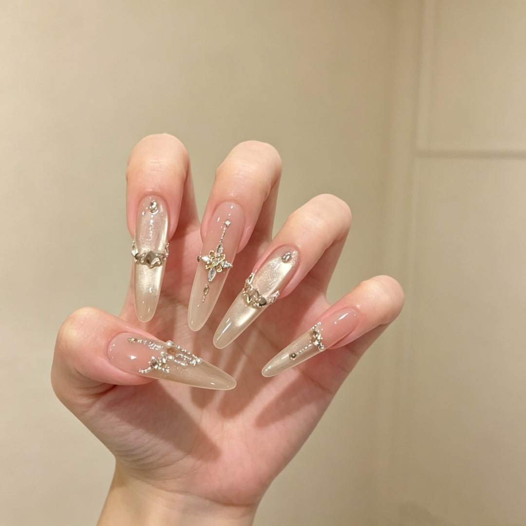 Elegant Stiletto Press-On Nail Art Set with Gem Accents