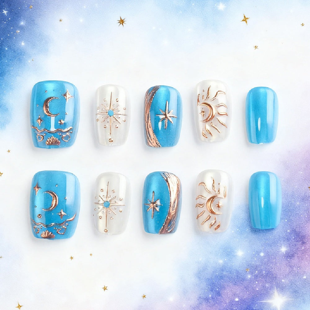 Celestial-Themed Press-On Nail Art Stornfield