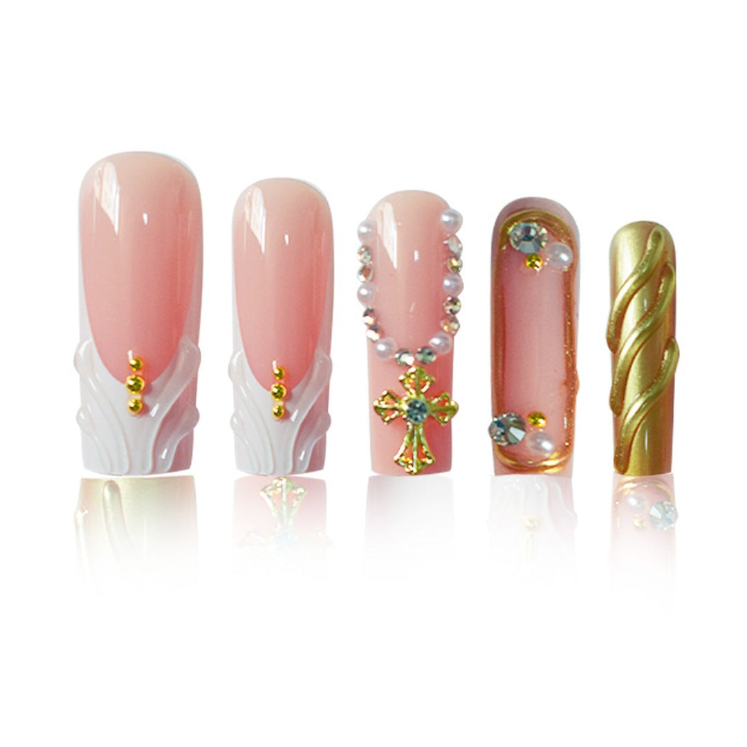 Luxury 3D Decorative Press-On Nails with Gem Accents Stornfield