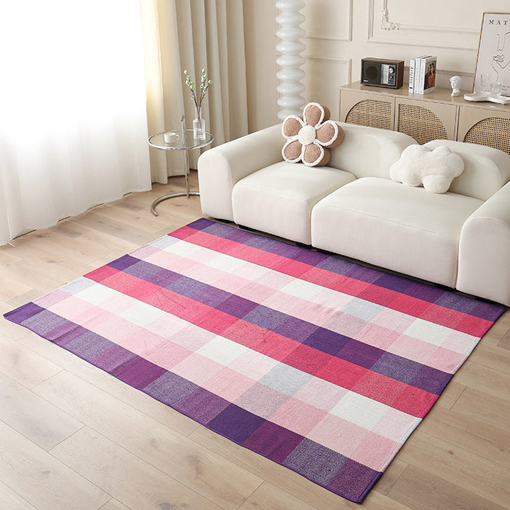 Large area living room rug check pattern, flat woven