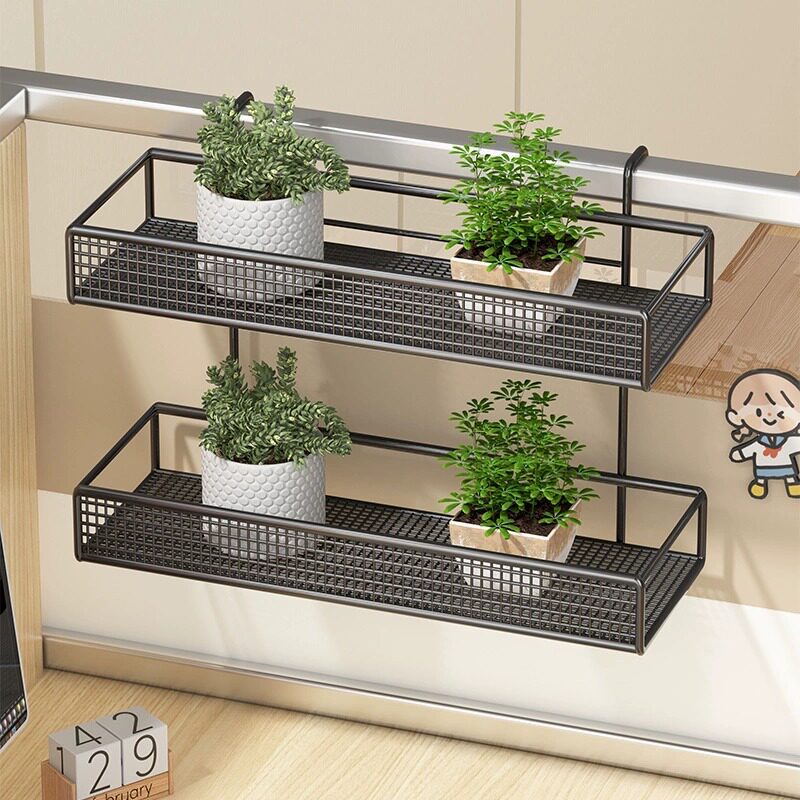 Over-Partition Mesh Hanging Shelf Organizer for Desk Cubicle with Metal Hooks