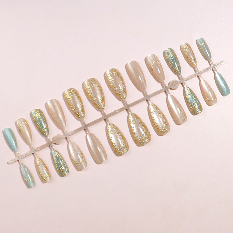 Artistic Stiletto Press-On Nail Set with Elegant Gold Accents Stornfield