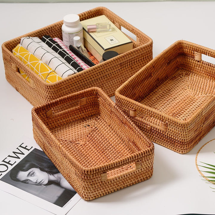 Women rectangular storage basket made of natural material Stornfield