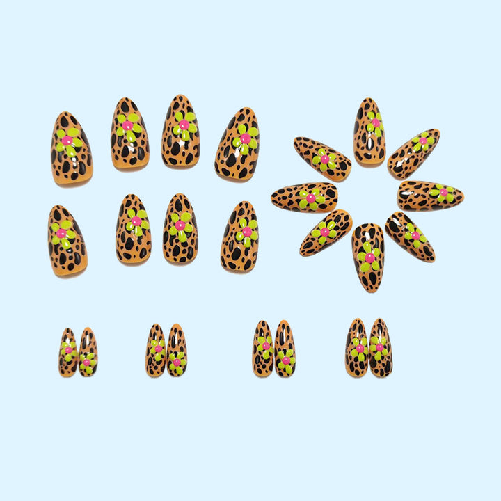 Artificial nails in modern animal patterns with floral accents Stornfield