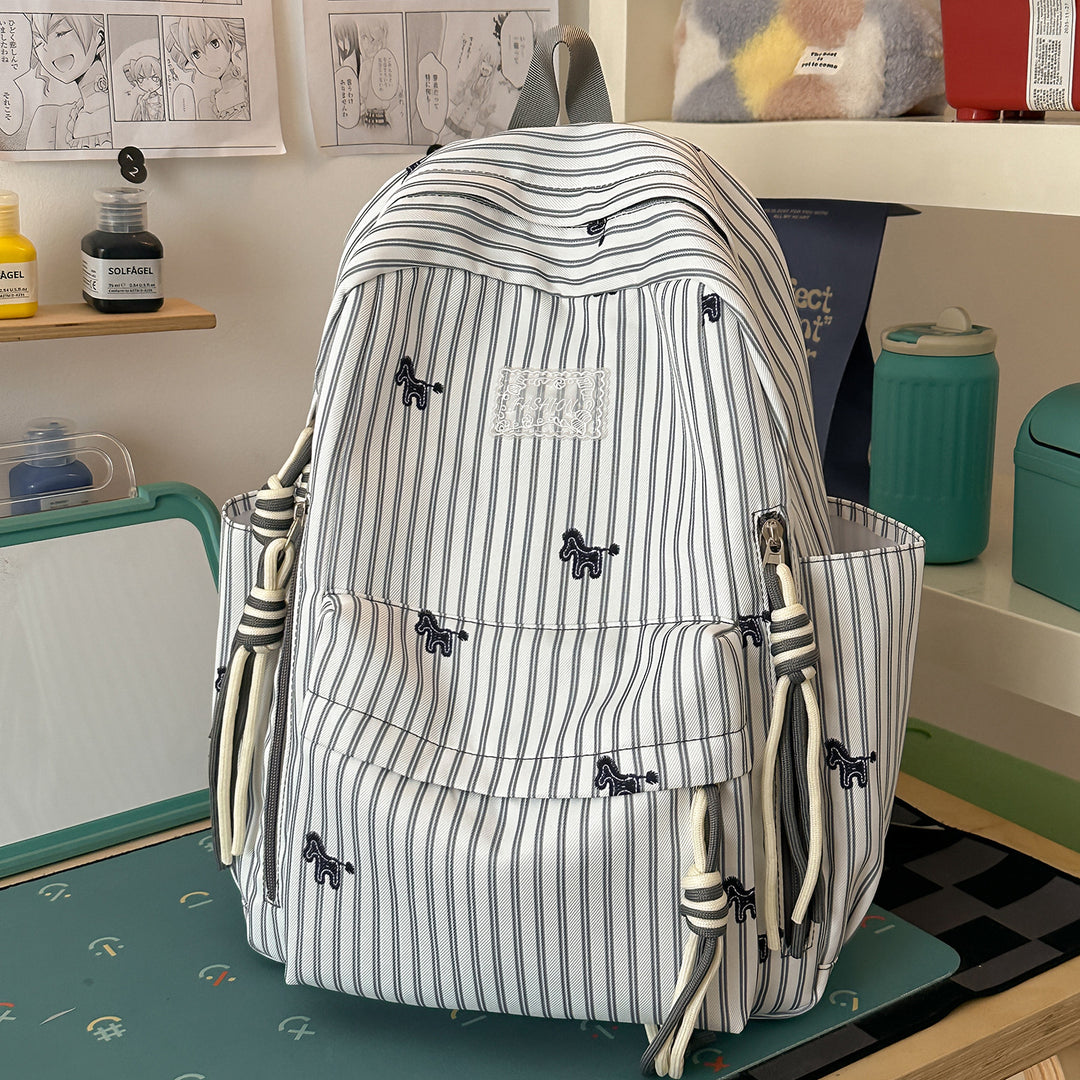 Playful Animal-Themed Striped Backpack Stornfield