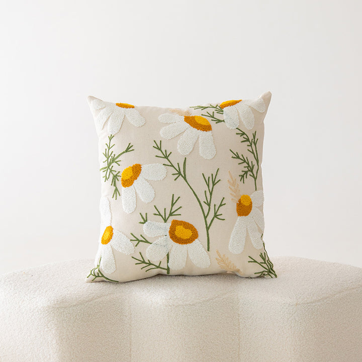 Embroidered Botanical Throw Pillow Cover