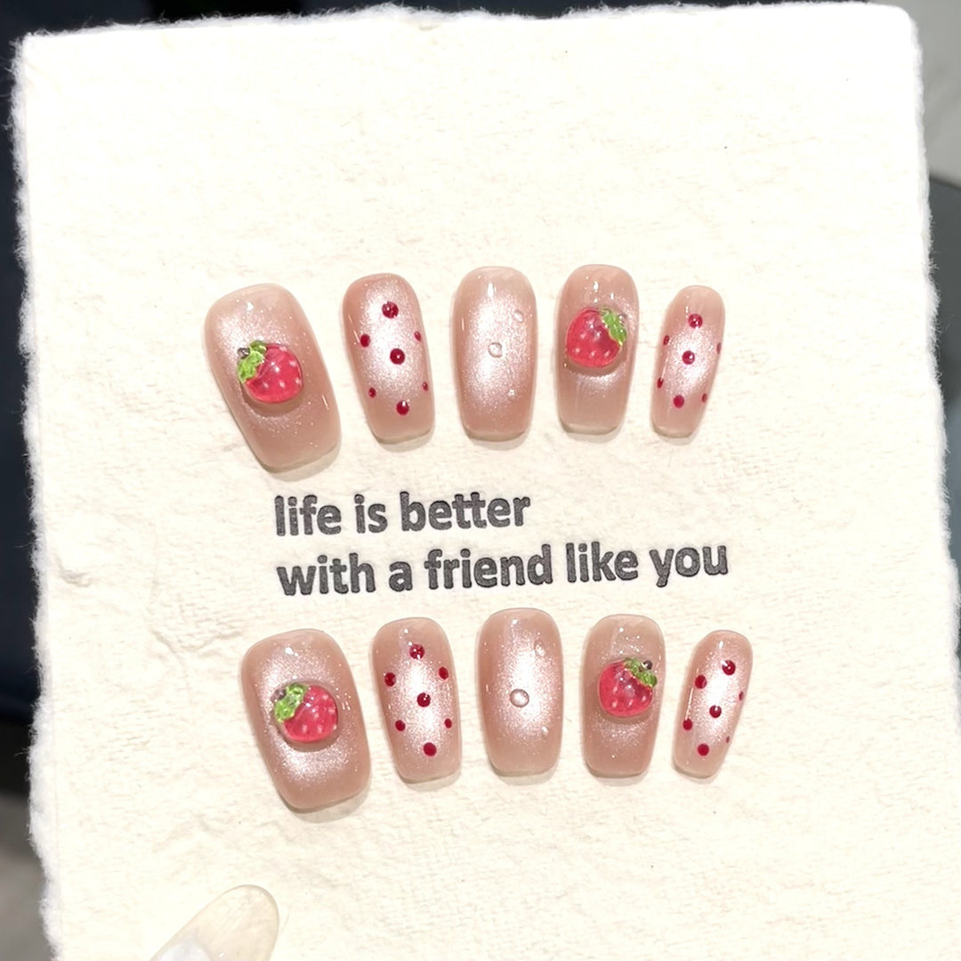 Strawberry Themed Press-On Nail Art Set