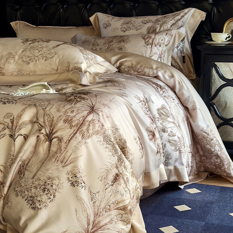 Silky Sateen Botanical Toile Duvet Cover Bedding Set
