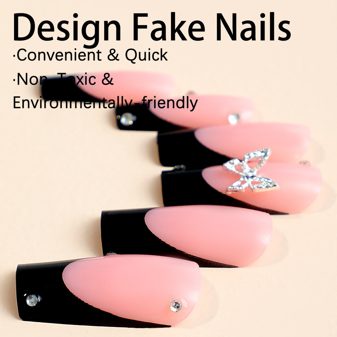 Acrylic nail set with elegant rhinestone details and modern designs Stornfield