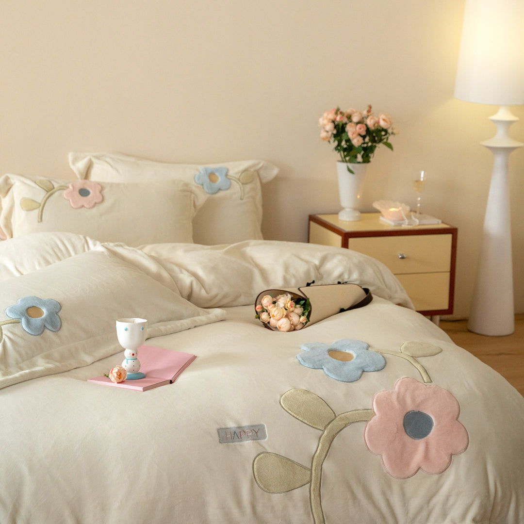 Pastel Appliqué Cotton Duvet Cover Set