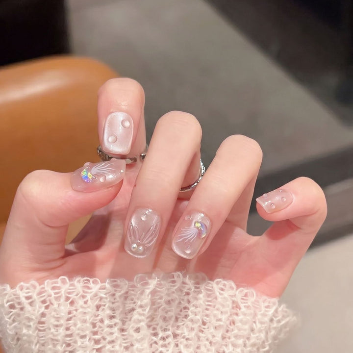 Elegant Press-On Nail Art Set with 3D Flourish Design Stornfield