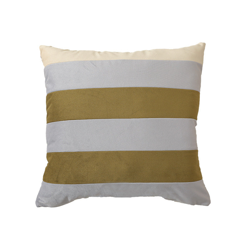 Striped square velvet decorative cushion with contrasting inserts