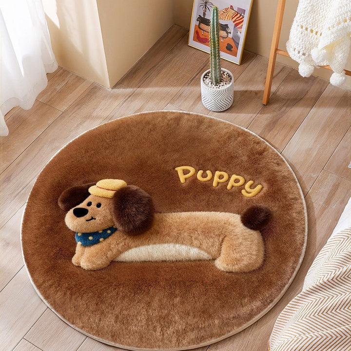 Round Cartoon Dog Rug