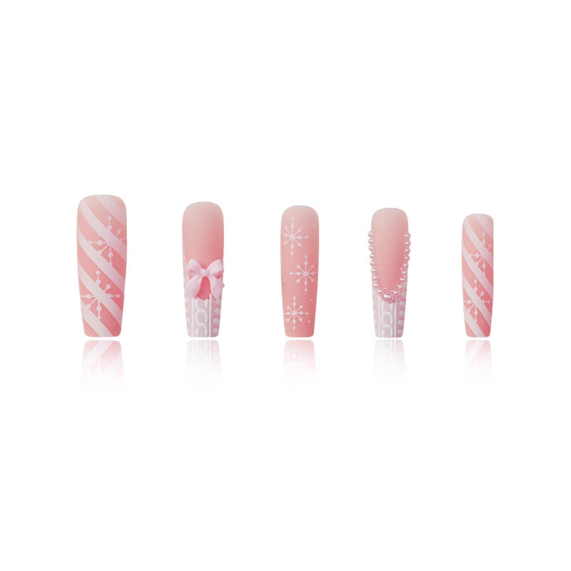 Decorative Press-On Nail Art with Pearl and Bow Accents Stornfield