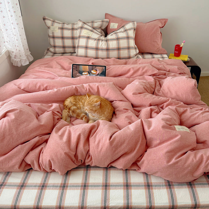 Breathable Cotton-Linen Reversible Duvet Cover Set with Natural Crinkle Texture