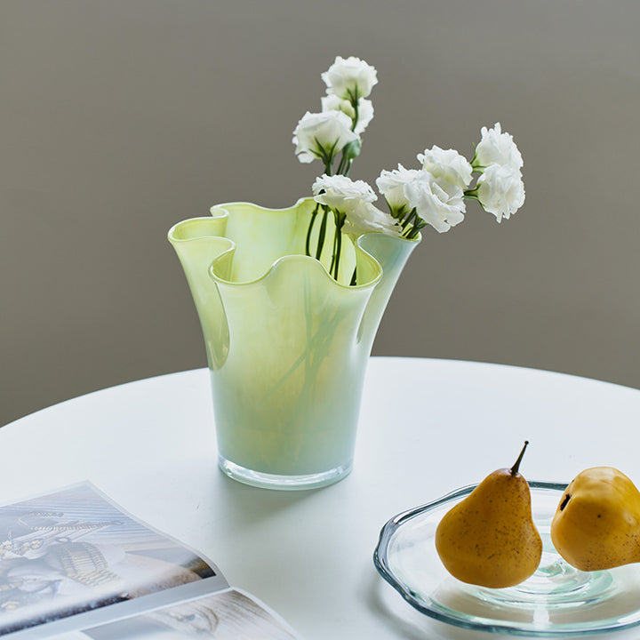Handblown Tall Ruffled Rim Glass Vase Stornfield