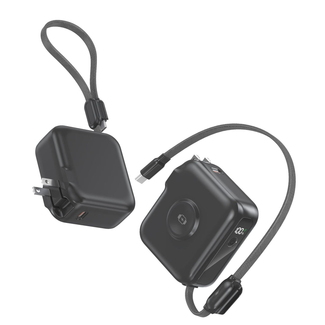 Compact charger with integrated USB-C cable and digital display Stornfield