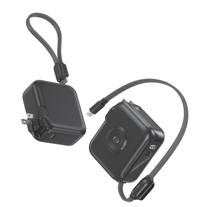Compact charger with integrated USB-C cable and digital display Stornfield