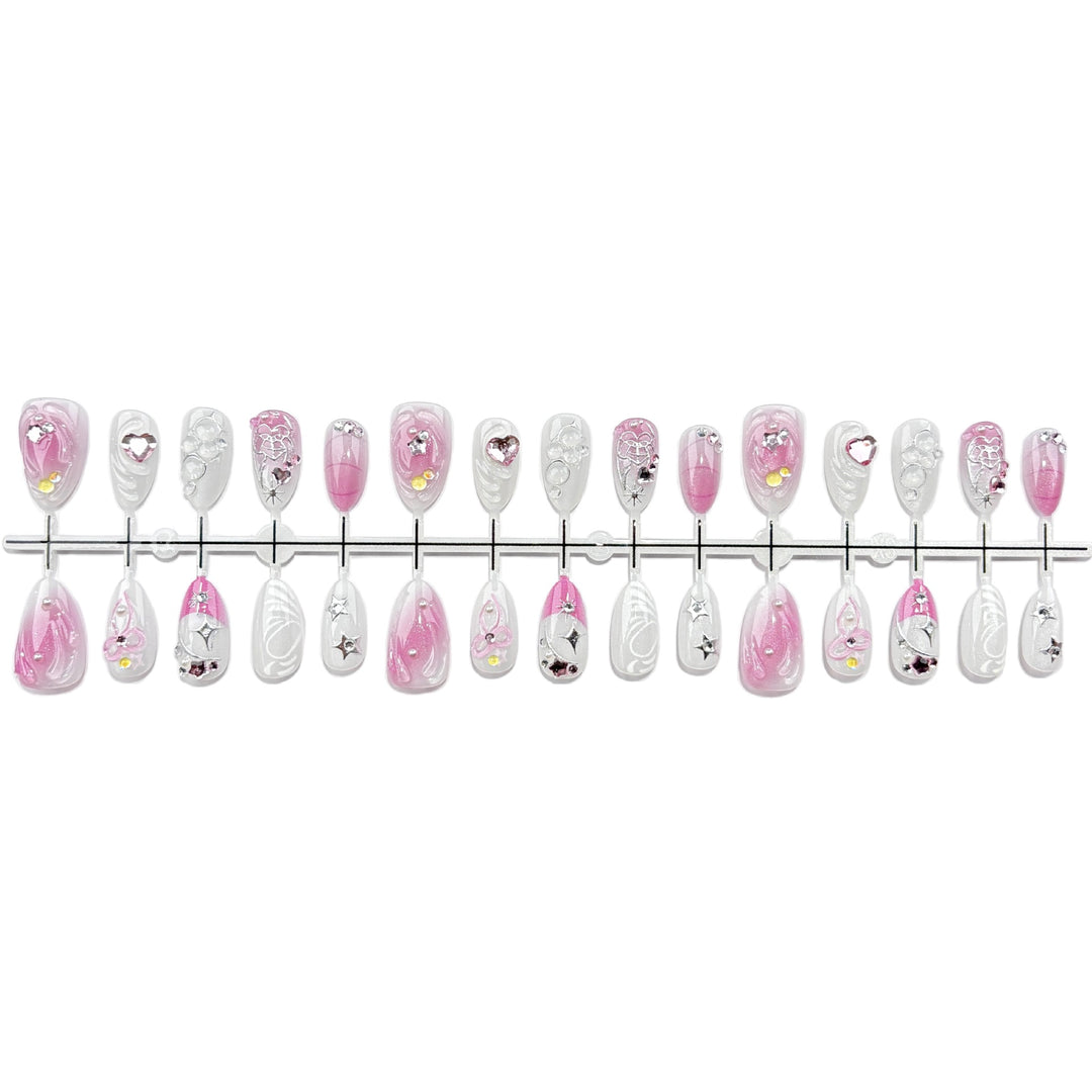 Decorative Press-On Nail Art Set with Rhinestone Accents