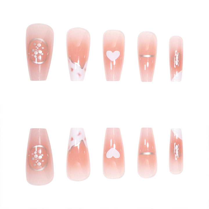 Elegant Long Press-On Nails with Artistic Heart and Gem Accents Stornfield