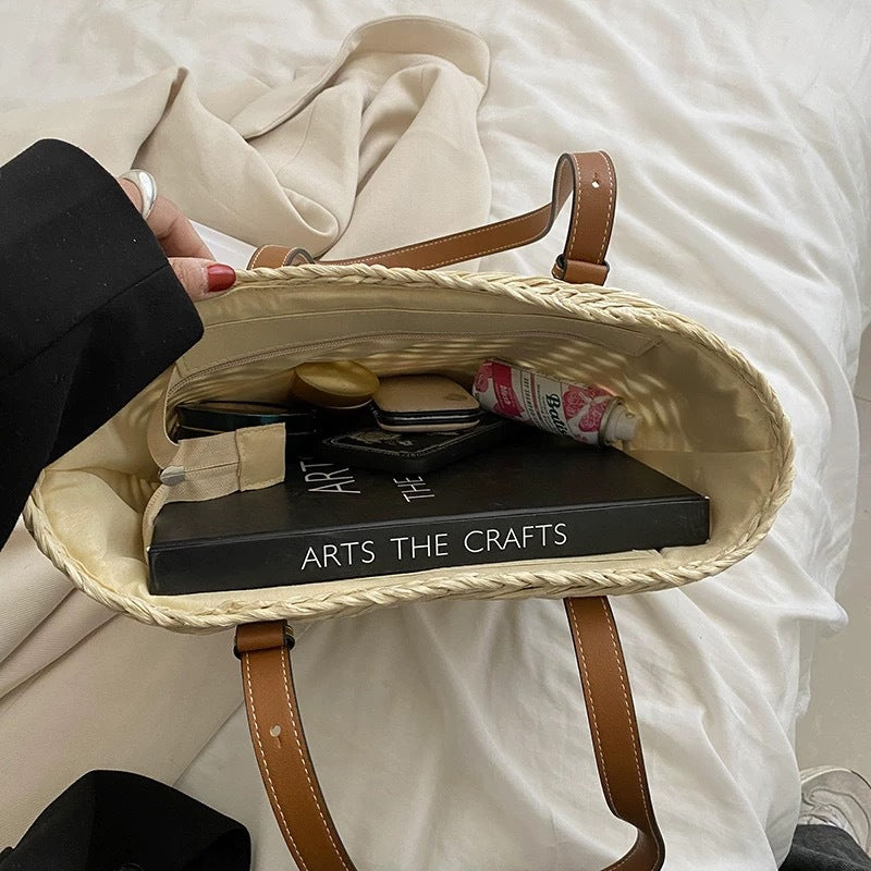 Basket bag with elegant leather handle Stornfield
