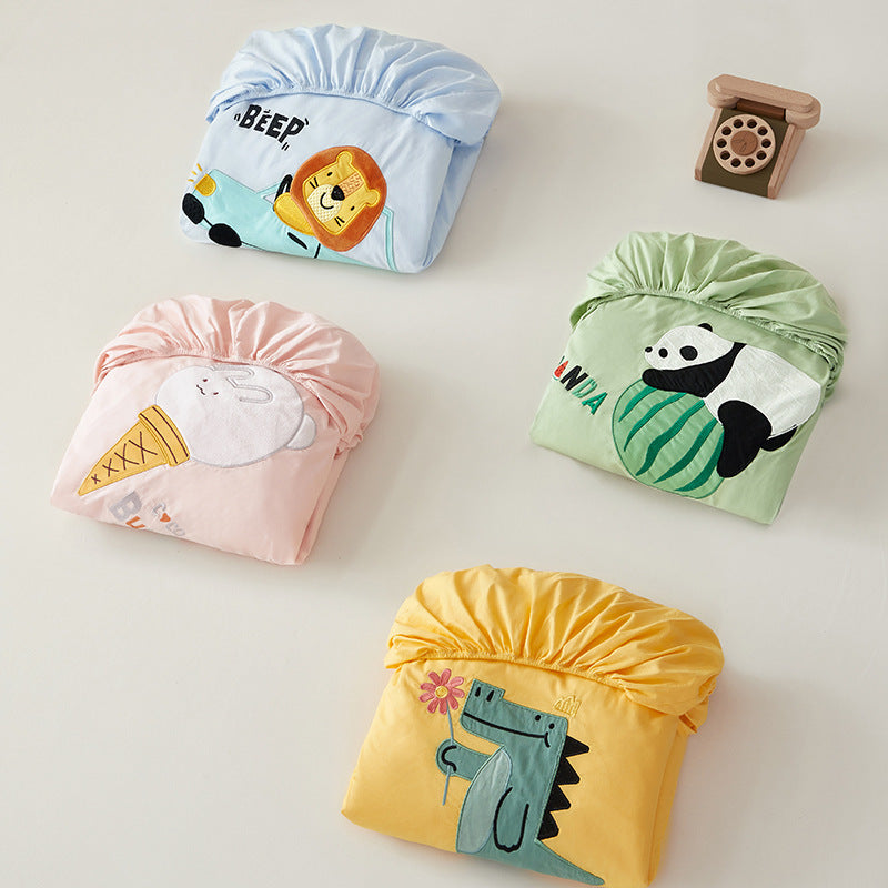 Cotton Jersey Stretch Fitted Bed Sheet with Embroidered Lion Car