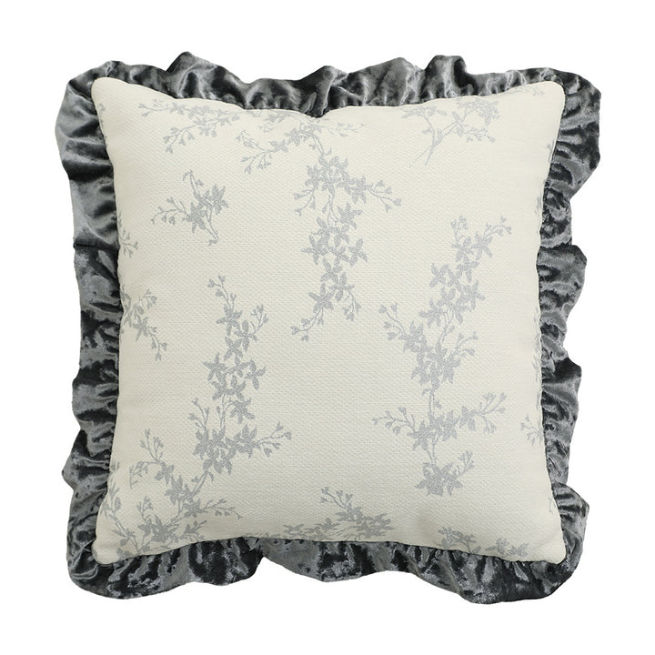 Square decorative pillow in Baroque style with velvet ruffle and putto jacquard