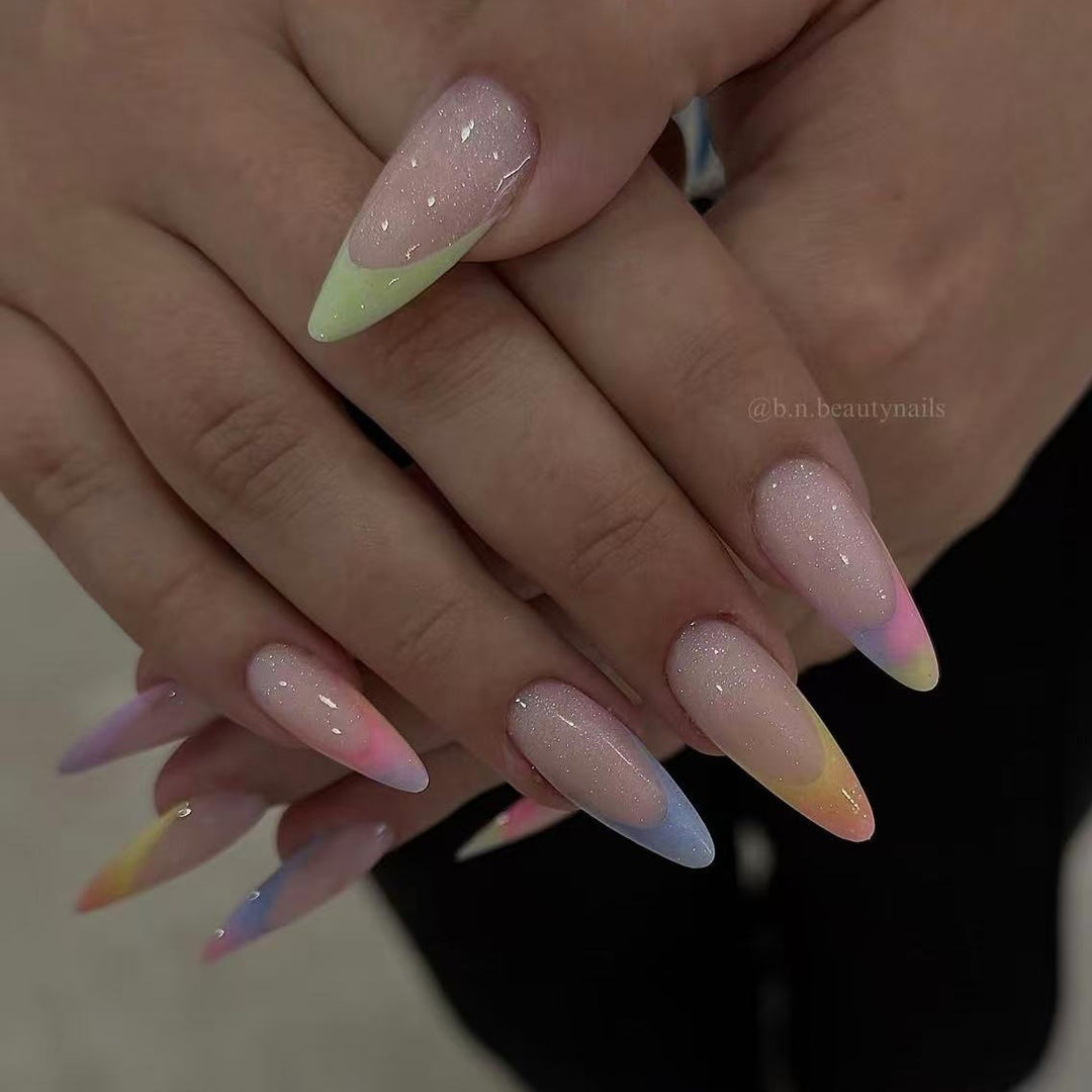 Artificial nail set with trendy gradient color and glitter accents Stornfield