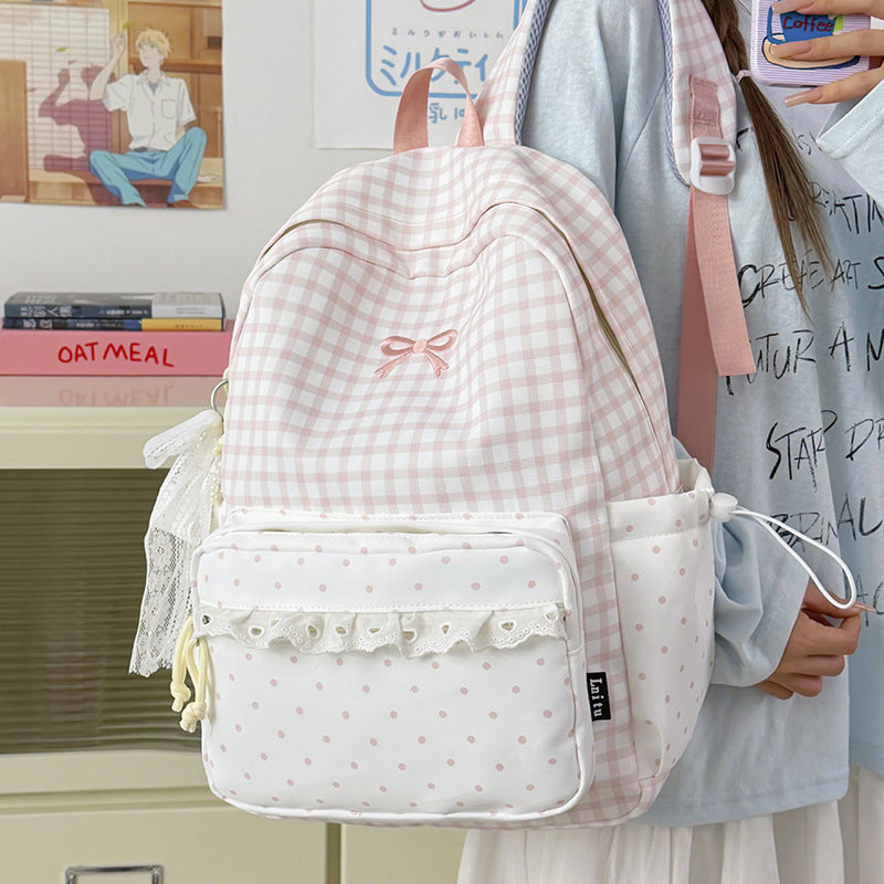 Playful Gingham Print School Backpack Stornfield