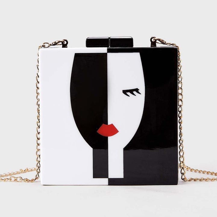 Artistic Face-Patterned Acrylic Clutch