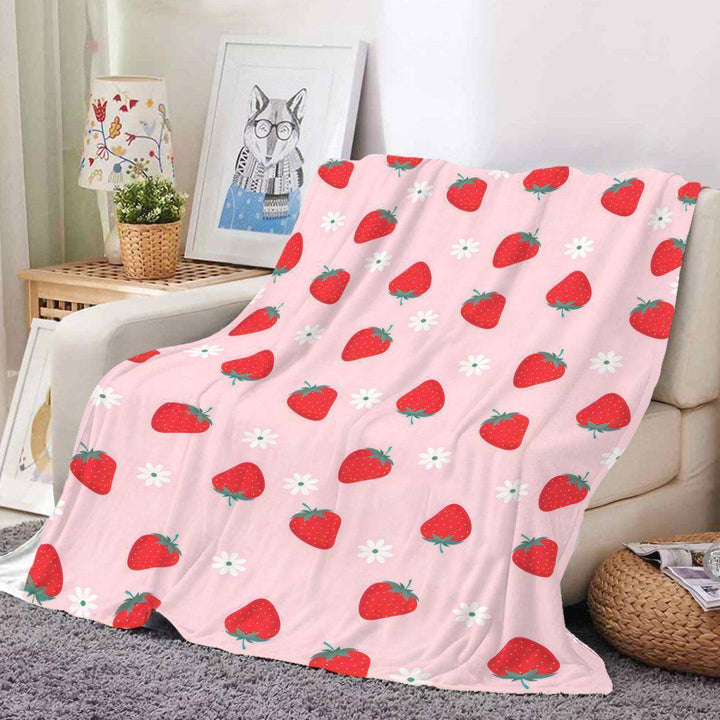 Strawberry Print Plush Throw Blanket